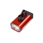 Red Lezyne bike light with GoPro mount adapter on white background