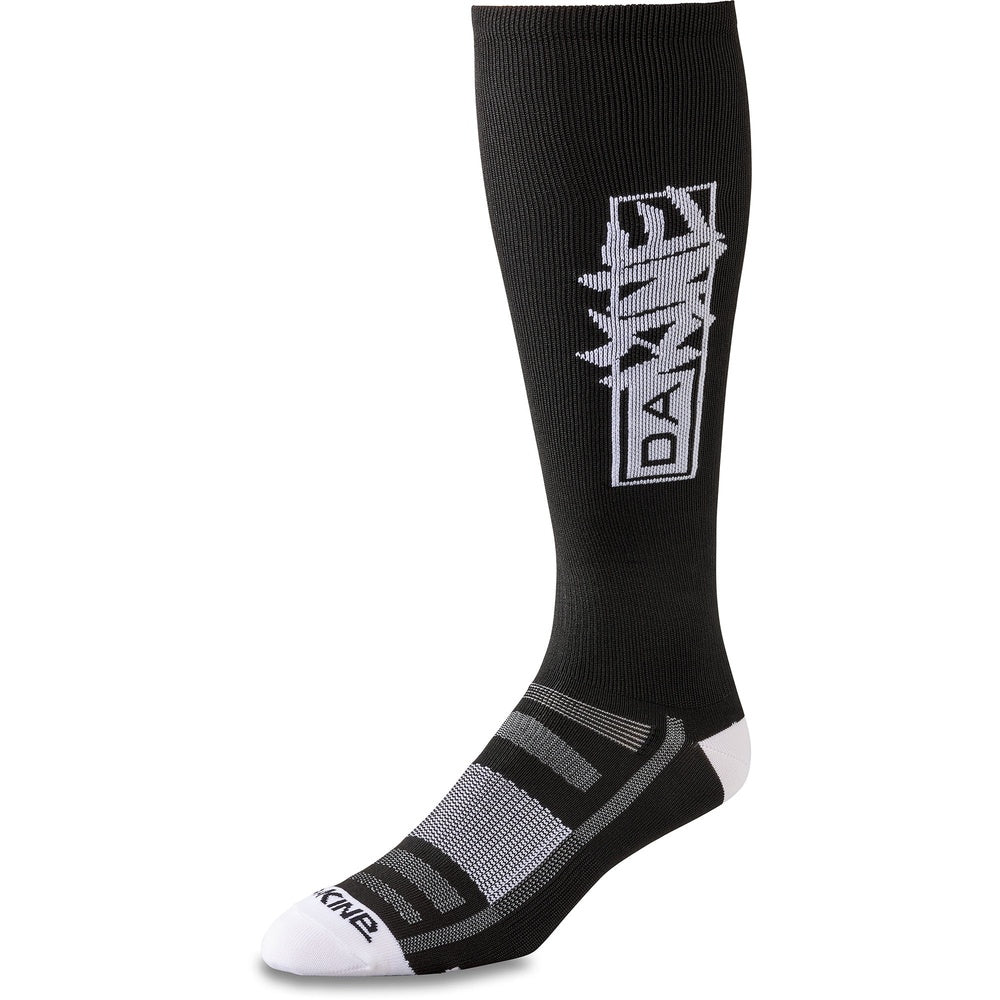 Dakine Singletrack Crew Sock in black with white Dakine logo and white toe