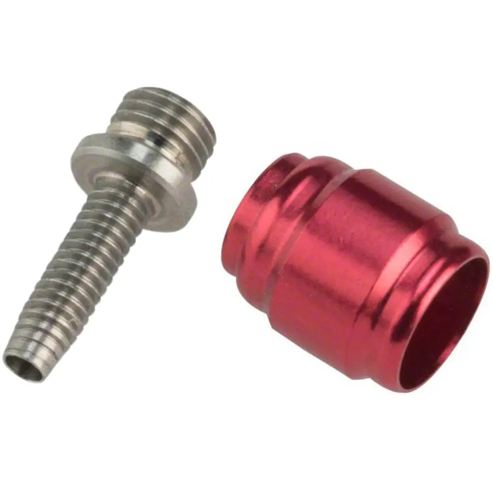 SRAM brake hose fitting kit with silver threaded barb and red anodized olive