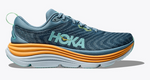 HOKA Gaviota 5 men's running shoe in shadow blue with orange midsole, lateral view