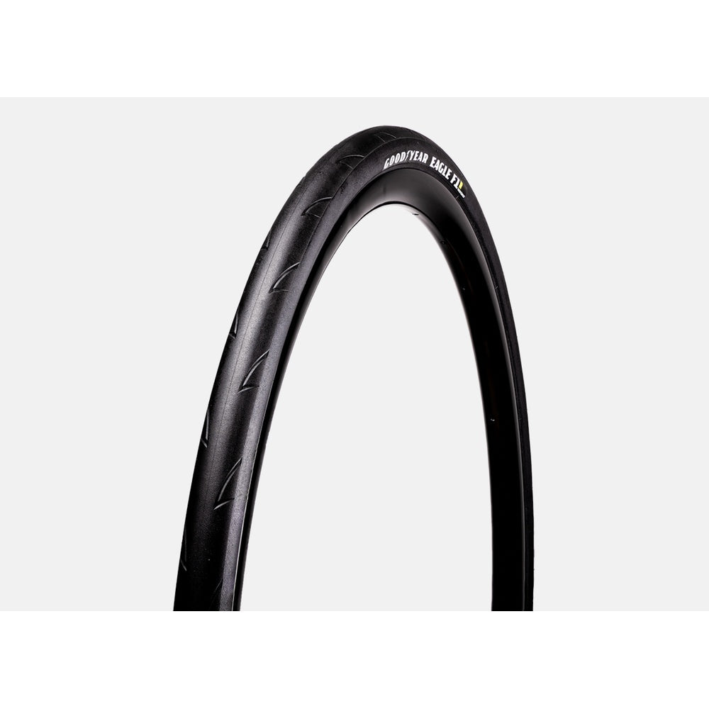 Goodyear Eagle F1 R black bicycle tire with diagonal tread pattern on white background
