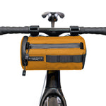 ALMSTHRE orange handlebar bag mounted on bicycle handlebars with black straps