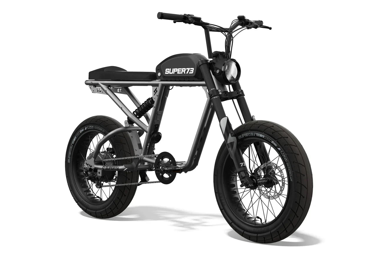 Super73 SUPER73-R Brooklyn electric bike in matte black and gunmetal gray on white background