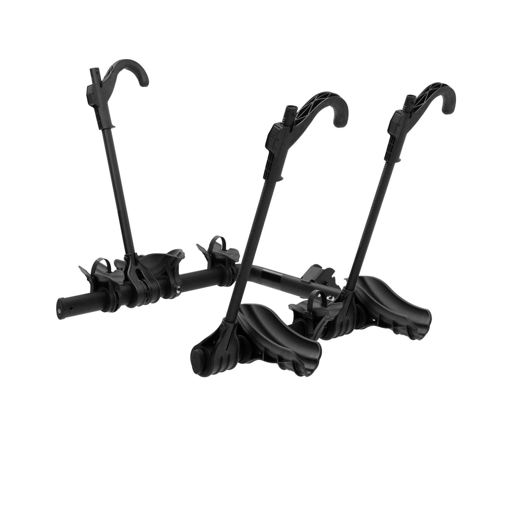 Black Kuat Transfer V2 3-bike hitch mount rack with curved support arms