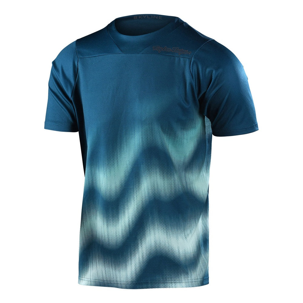 Troy Lee Designs Skyline short sleeve jersey in navy blue wave gradient pattern