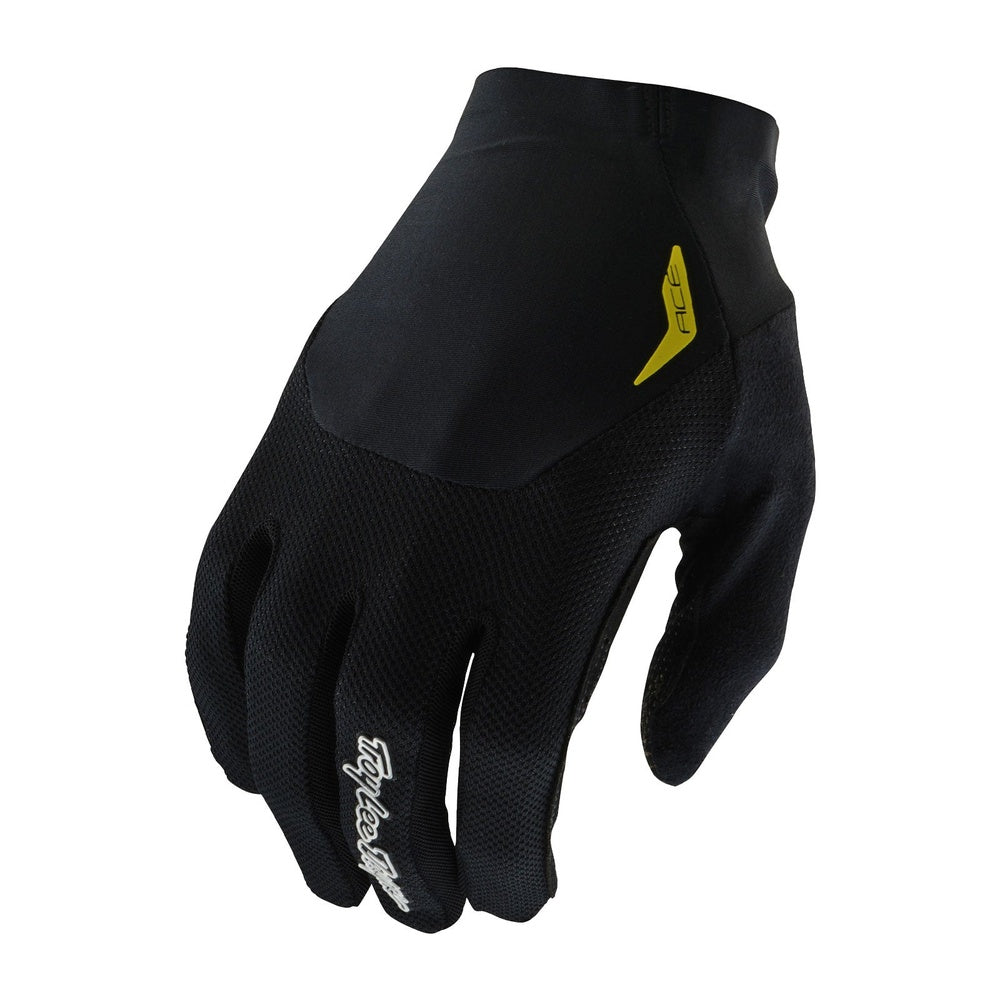 Troy Lee Designs ACE 2.0 black cycling glove with olive green logo accent