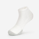 Thorlos white ankle tennis sock with grey cushioned toe on clean white background