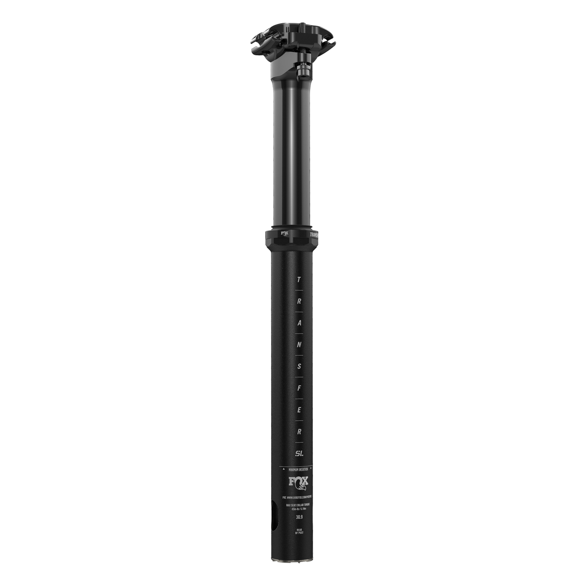 FOX Transfer SL dropper seatpost in matte black with anodized upper, 30.9mm diameter