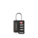 Osprey black TSA-approved 3-digit combination padlock with silver shackle