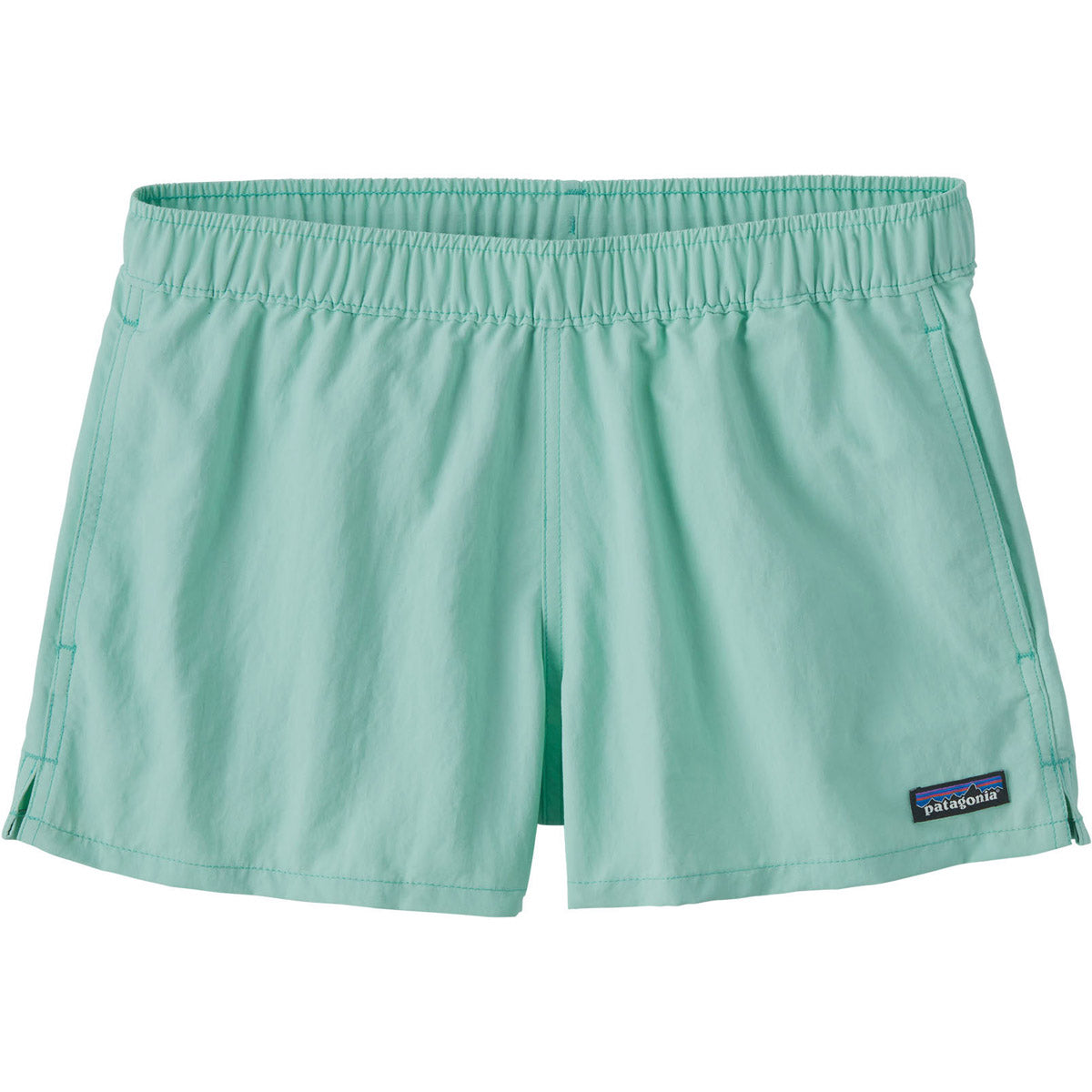 Patagonia Women's Barely Baggies Shorts in light mint green with elastic waistband