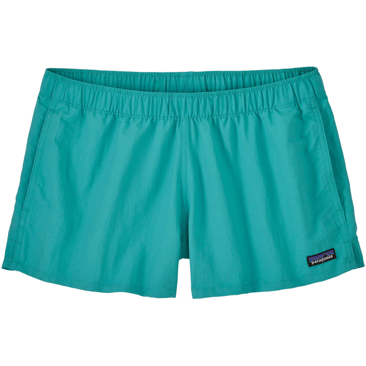 Patagonia Women's Barely Baggies Shorts in teal blue with elastic waistband