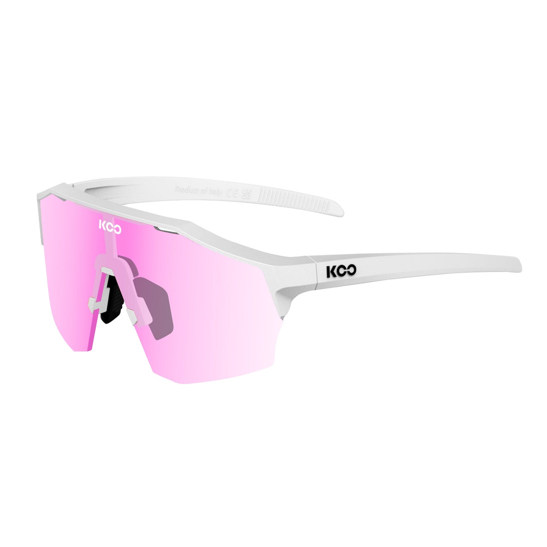 KOO Alibi cycling sunglasses in white frame with pink photochromic lenses