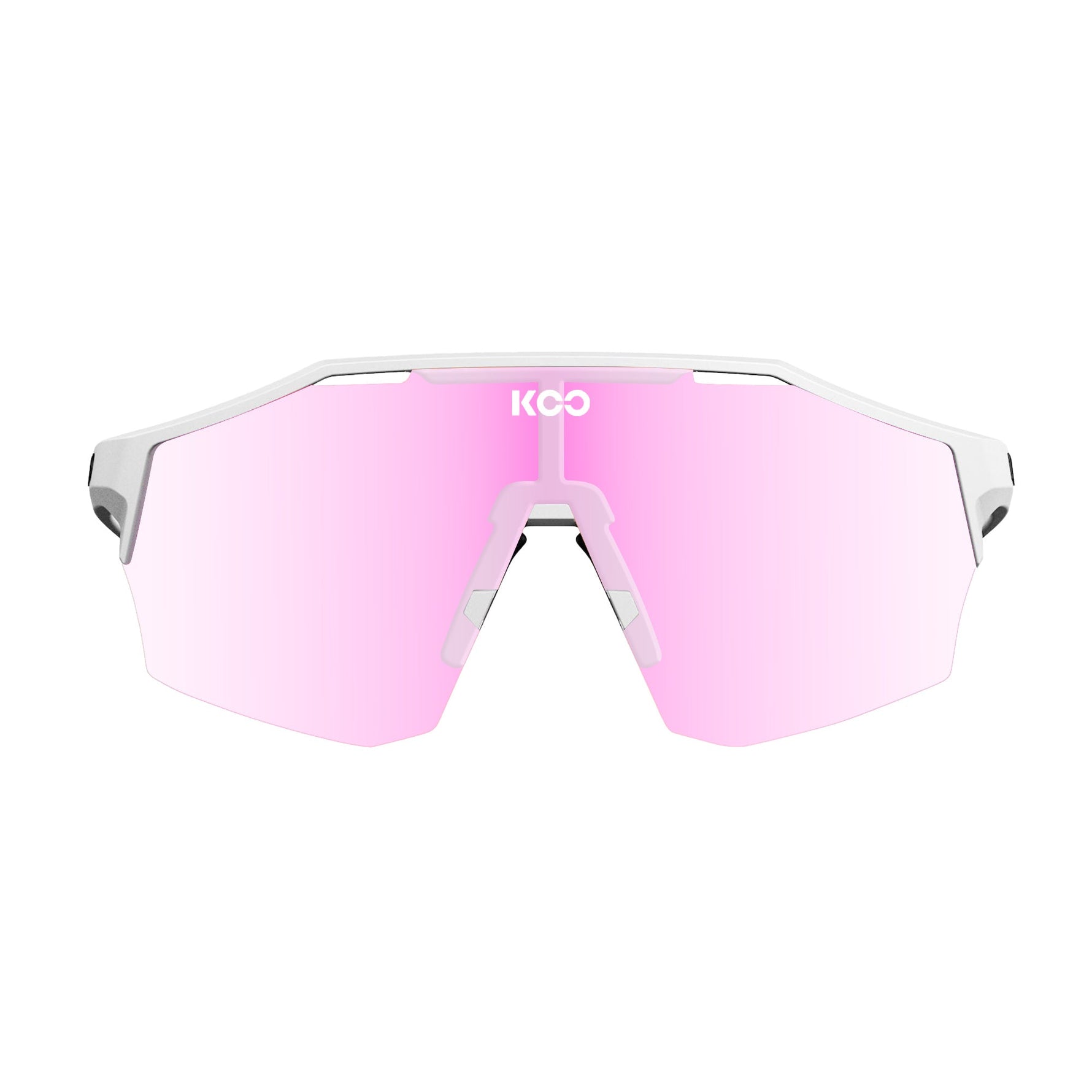KOO Alibi cycling sunglasses with white frame and pink photochromic lenses