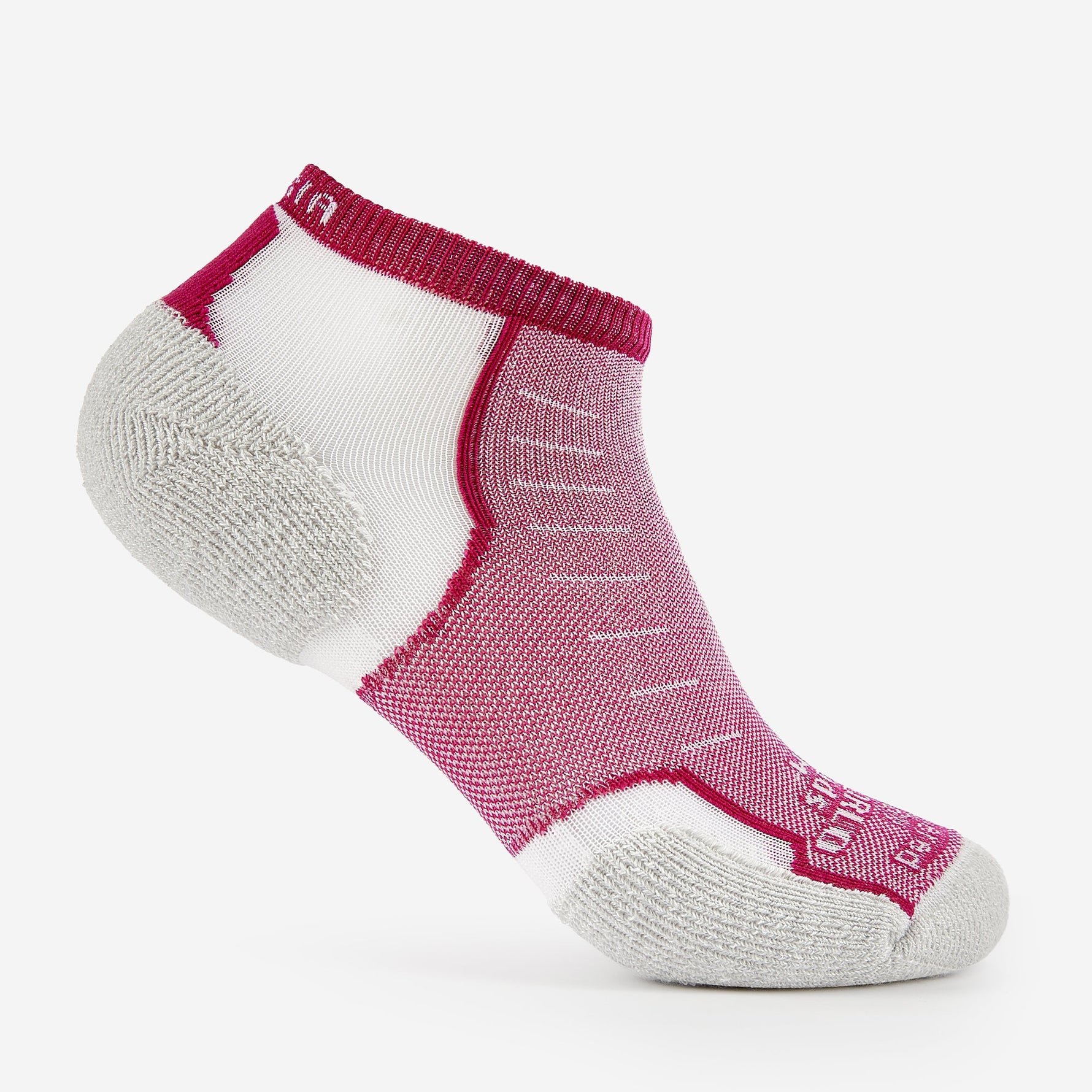 Experia Light Cushion Low-Cut Sock in Berry with gray heel and toe cushioning