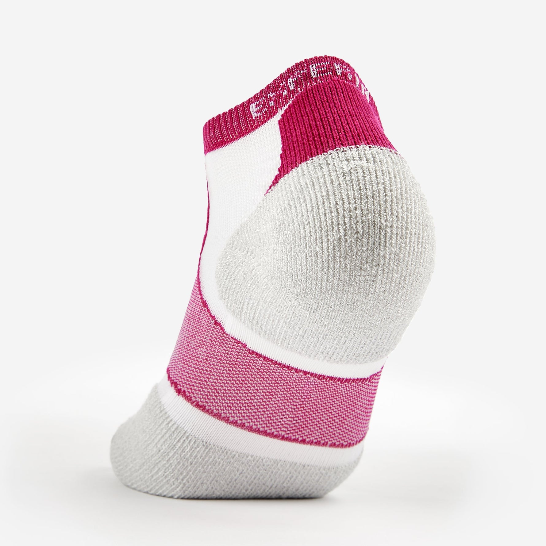 Experia Light Cushion Low-Cut Sock in Berry pink with white and gray heel cushioning
