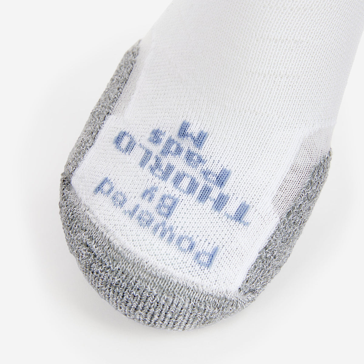 Thorlos Experia Energy sock in white with gray reinforced heel and toe areas