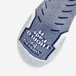 Thorlos Experia Energy sock toe box detail in gray and navy blue colorway