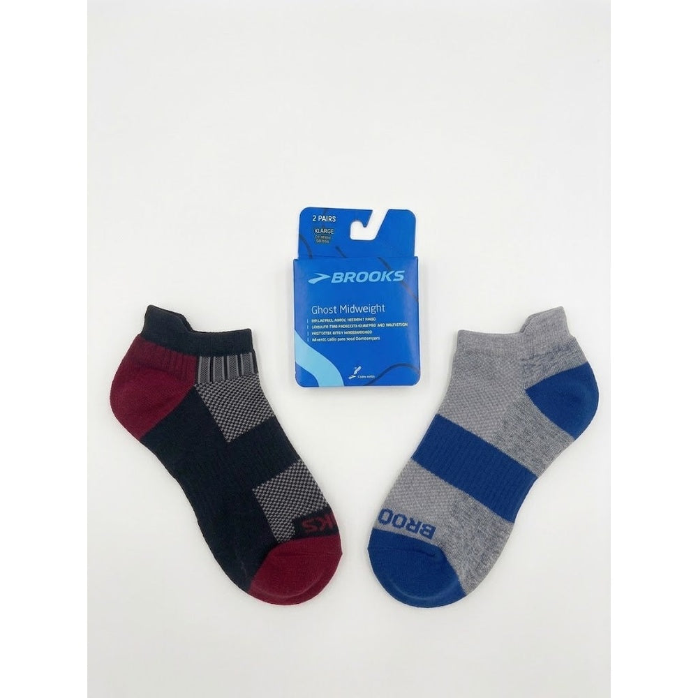 Brooks Ghost Midweight 2 Pack Socks Grey Marathon Black Red XLarge