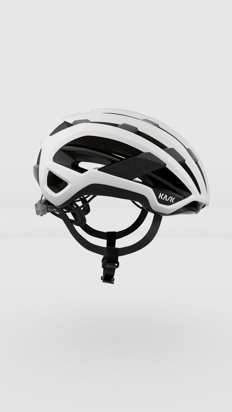 KASK Valegro cycling helmet in white with aerodynamic design and ventilation channels