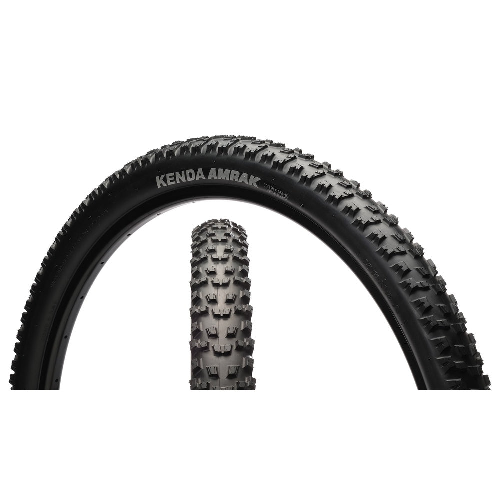 Kenda Amrak 29x2.2 black mountain bike tire shown front and side view