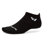 Black Swiftwick Aspire Zero Tab no-show running sock with white logo