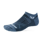 Swiftwick Aspire Zero Tab no-show running sock in denim navy with geometric pattern