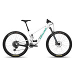 Santa Cruz Tallboy 5 C 29 mountain bike in white with teal branding on white background