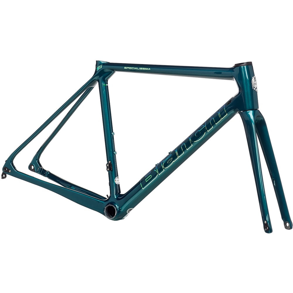 Bianchi Specialissima carbon road bike frameset in metallic teal green with fork