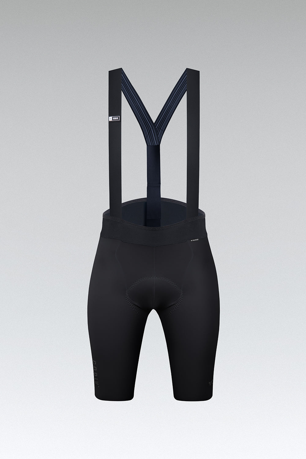 Black Gobik X women's cycling bib shorts with suspenders on clean background