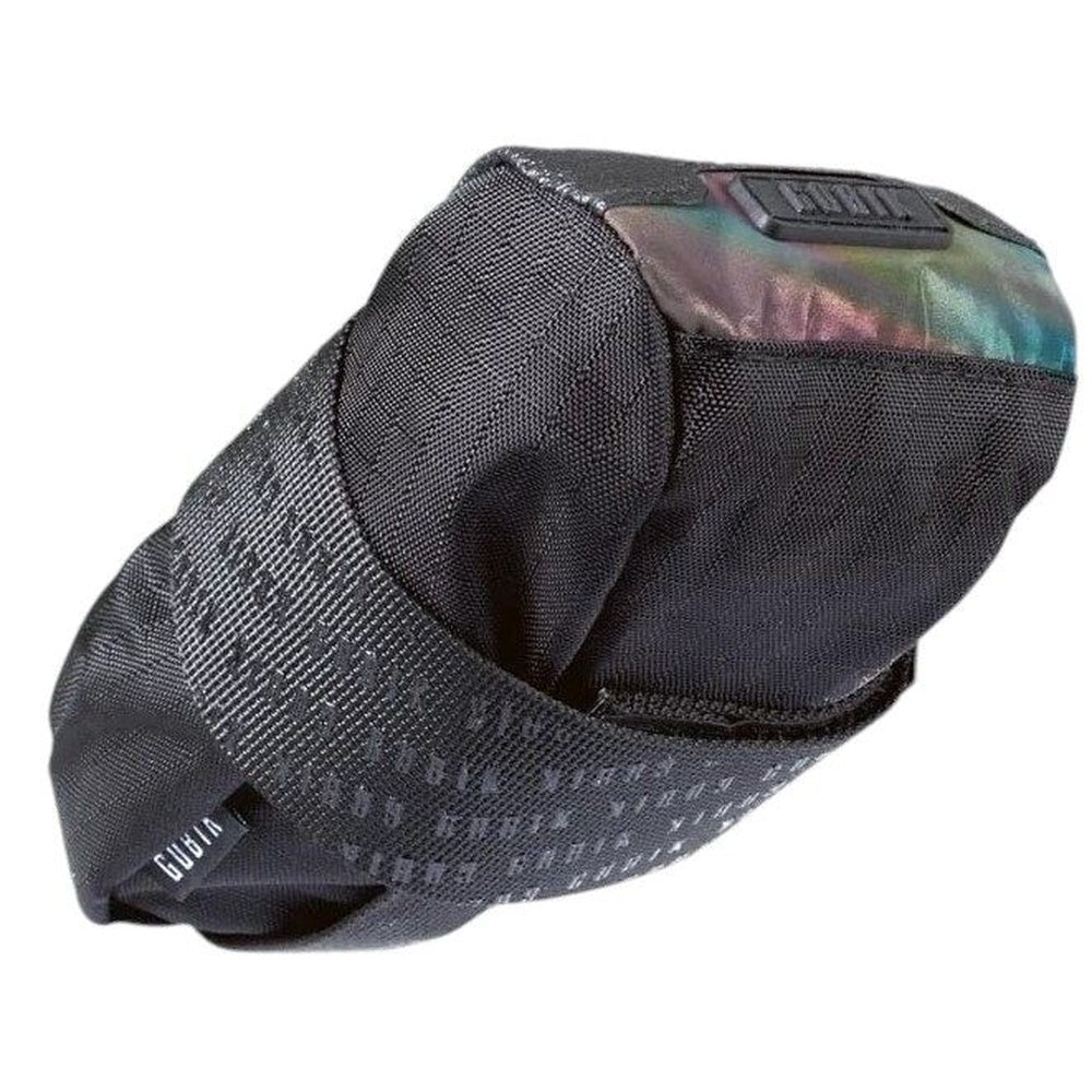 Gobik Large Saddle Bag in True Black with iridescent top panel and logo pattern
