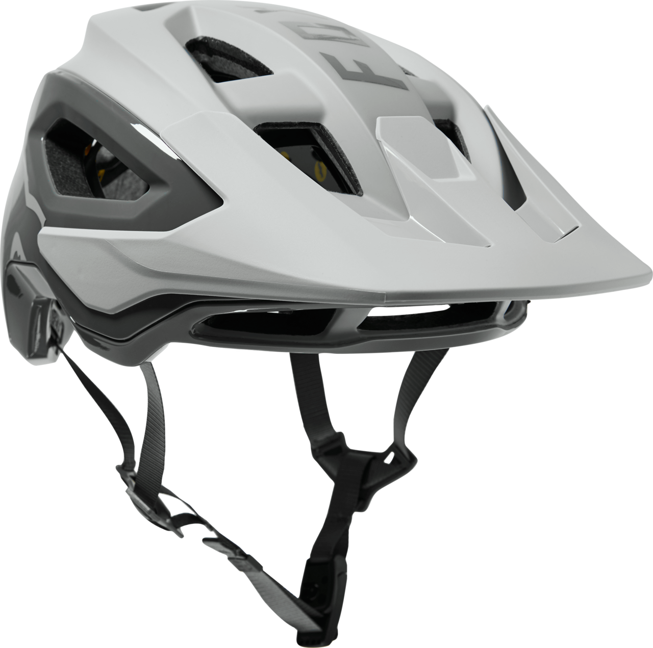 Fox Racing Speedframe Pro mountain bike helmet in light gray and dark gray colorway
