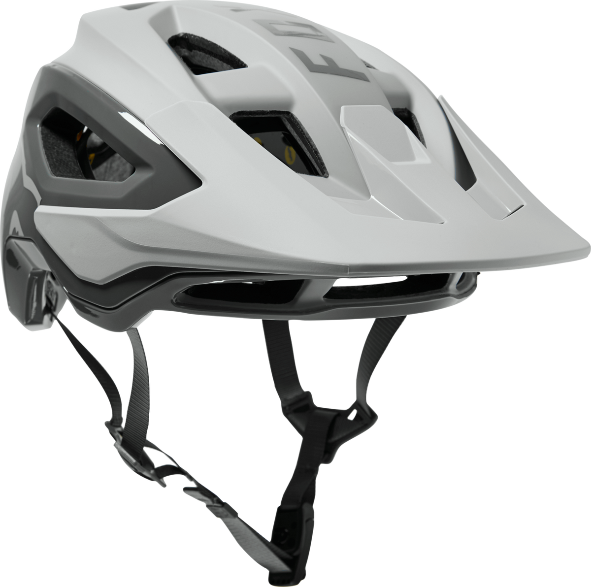 Fox Racing Speedframe Pro MTB helmet in white and gray with MIPS technology