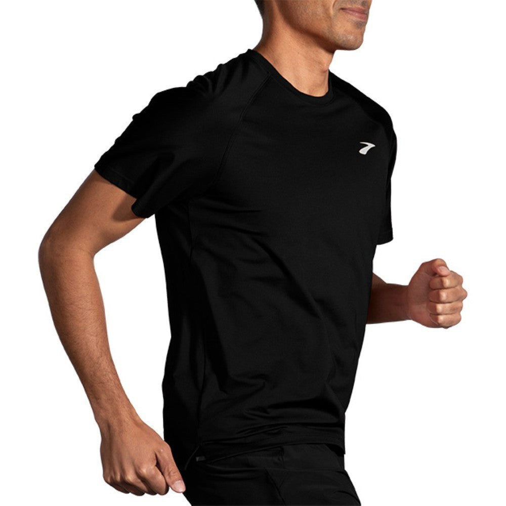 Brooks Atmosphere Short Sleeve men's running shirt in black on male model