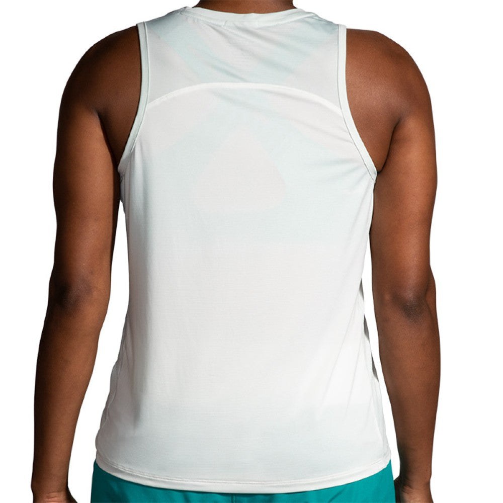 Brooks Sprint Free Tank 2.0 in white shown from the back on a model