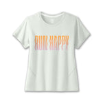 Brooks Distance Short Sleeve women's t-shirt in heathered cool mint with gradient Run Happy text