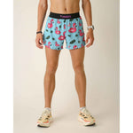 ChicknLegs men's light blue running shorts with pink flamingo tropical pattern