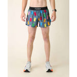 ChicknLegs men's gray running shorts with colorful porta potty print pattern