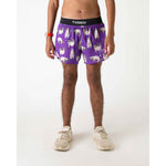 Purple ChicknLegs men's shorts with cute sloth pattern and black waistband