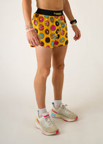 ChicknLegs men's yellow shorts with colorful donut print pattern