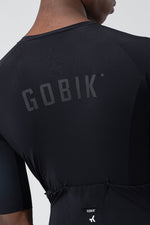 Black Gobik cycling jersey back view showing brand logo and professional fit