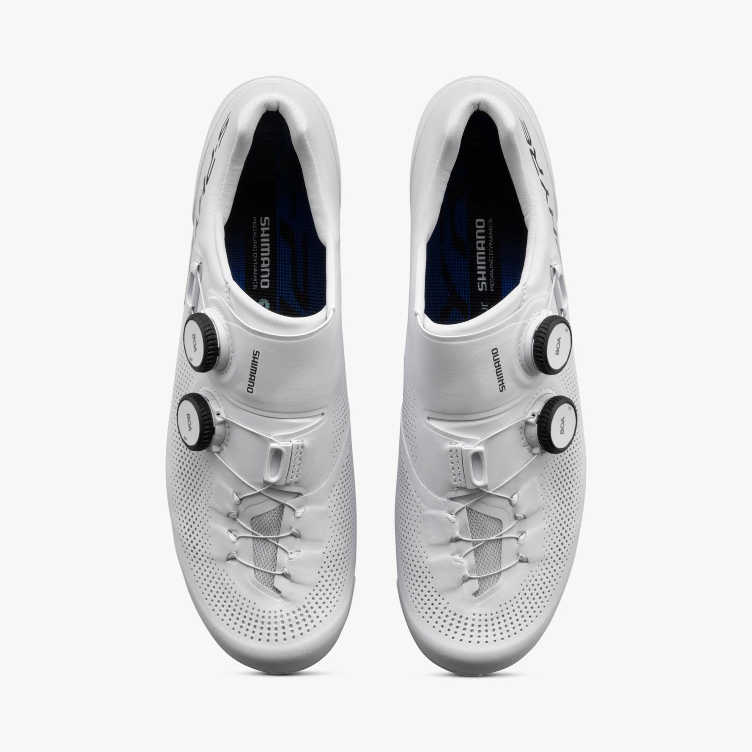 Shimano SH-RC903 S-Phyre white cycling shoes with BOA dials top view