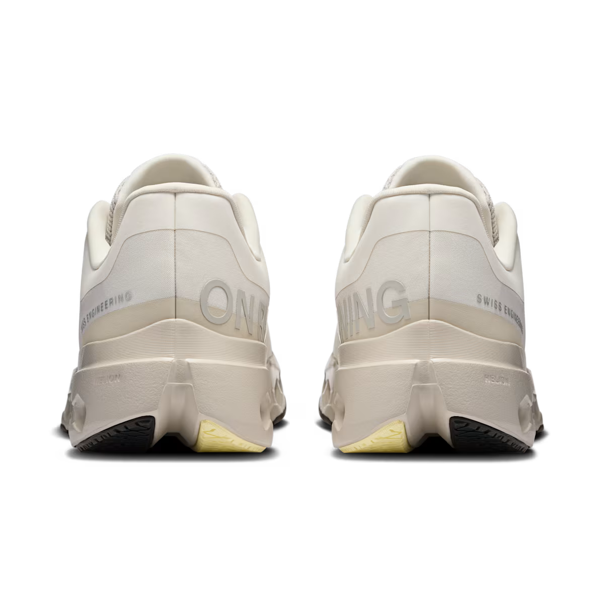 On Cloudsurfer Next men's running shoes rear view showing Swiss Engineering branding and Helion midsole