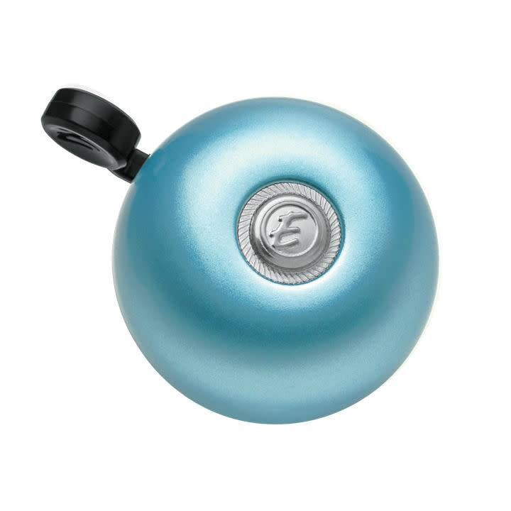 Electra light blue bicycle bell with black lever and silver center medallion