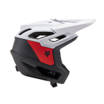 Fox Racing Dropframe Pro full-face mountain bike helmet in black, white, and red
