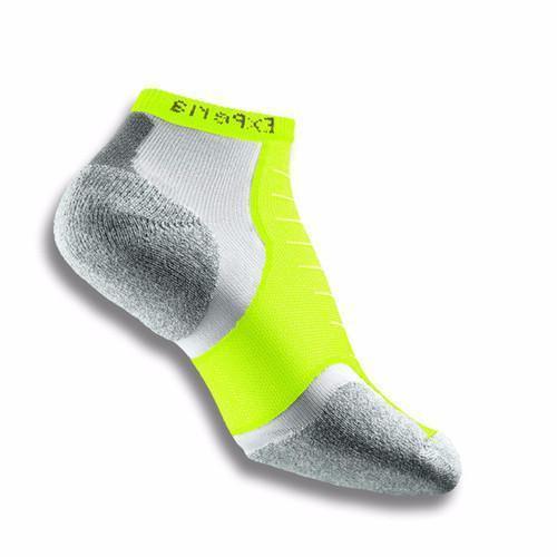 Experia Micro Mini low-cut running sock in neon yellow, white, and gray on white background
