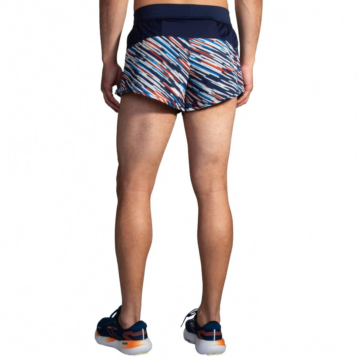 Brooks Sherpa 3-inch Split Short in Motion Print shown from behind on male model
