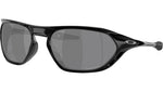 Oakley Cage Jacket sunglasses three-quarter angle view showing polished black frame and Oakley logo
