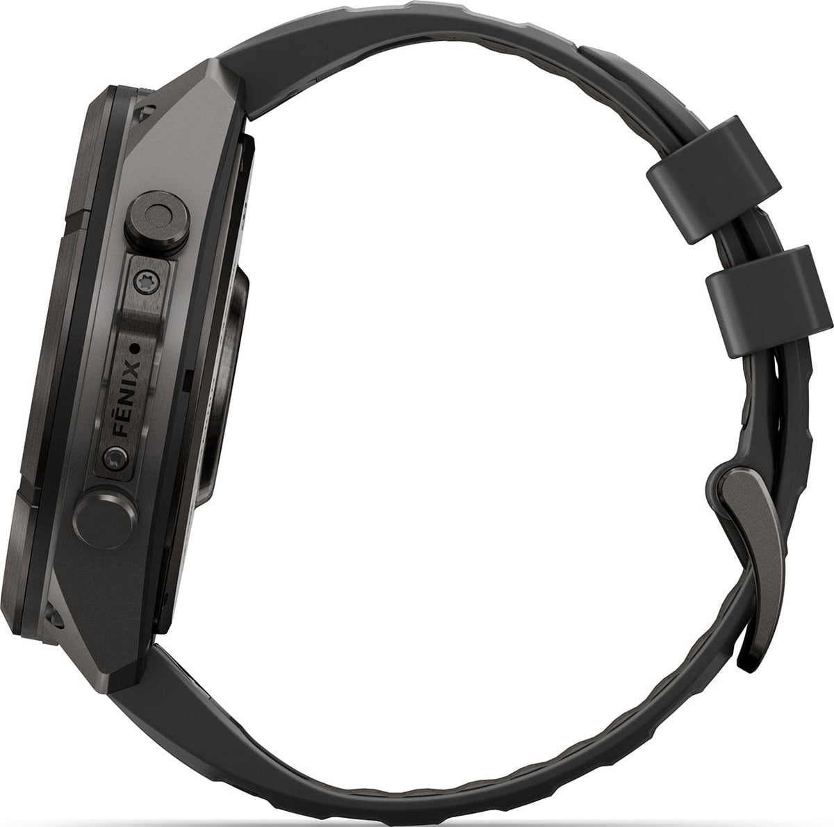 Garmin Fenix 9 Pro smartwatch side profile view showing button layout and band design