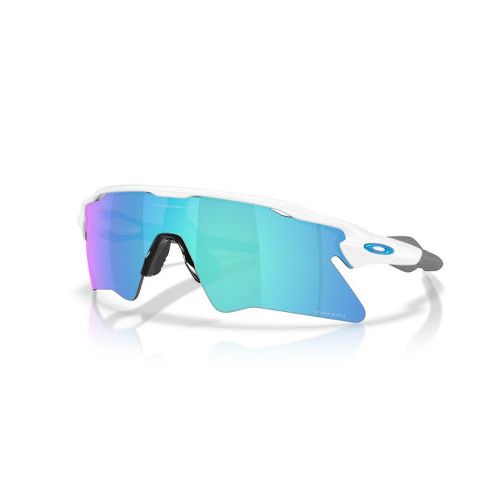 Oakley Radar EV sunglasses in polished white frame with blue Prizm Sapphire lenses