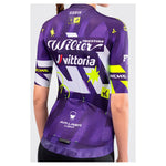 Female model wearing Gobik CX Pro 4.0 Wilier Vittoria violet jersey rear view showing Air-Liner Light back pockets